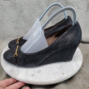 AGL Attilio Giusti Leombruni Shoes Womens 37.5 US 7.5 Black Leather Wedge *GUC*
